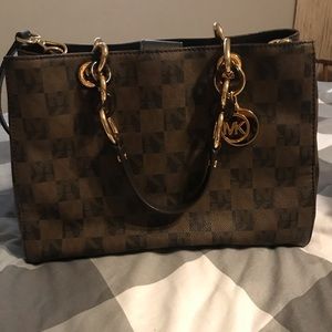 Michael Kors Cynthia Satchel in checkered print.
